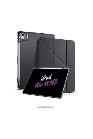 Apple Uyumlu iPad Air 11 İnç 2025 M3 Çip Kalem Bölmeli Standlı Tri Folding Fuchsia Tablet Kılıfı Kapaklı Kılıf