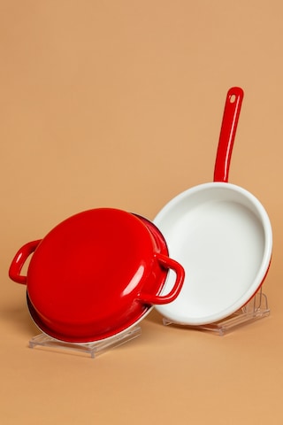 La Vita Rossa 2 Li Kulplu Ve Saplı Kırmızı Sahan Seti Kırmızı