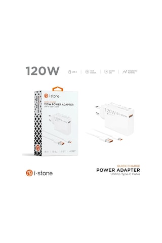 İ-stone 120w Turbo Şarj Adaptörü + Usb To Type-c Kablo ' Beyaz