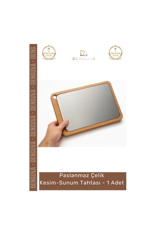 Sunumtahtası Mutfak Şef Tipi Hijyenik Dayanıklı Estetik Ahşap Paslanmaz Çelik Kesim Sunum Tahtası Çok Renkli