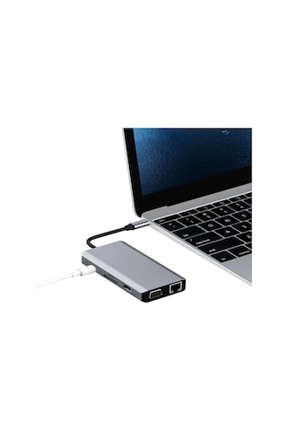 Recci Rh09 Type-c To Type-c + Sd/tf + Usb3.0 + Usb2.0 + Hdmı + Vga + Rj45 Bağlantılı 9in1 Hub