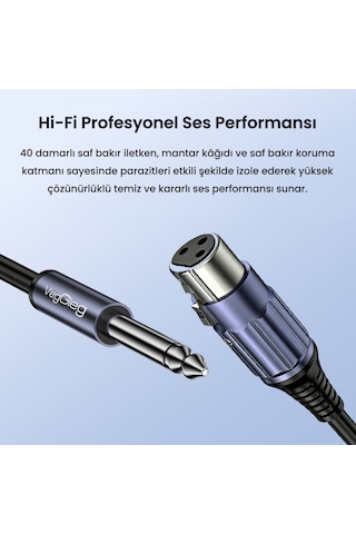 Veggieg 6.35mm To Xlr Dişi Mikrofon Kablosu Hi-fi Ses Kalitesi Ofc Bakır Enstrüman Ses Kablosu 3 Metre