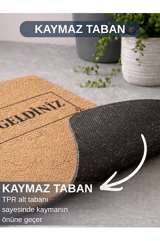 Beylini Hoşgeldiniz Yazılı Koko Paspas Ev Dış Kapı Tpr Kaymaz Taban Modern Dayanıklı Su Geçirmez Bej 70x45cm Bej
