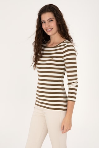 U.S. Polo Assn. Kadın Haki Çizgili Bisiklet Yaka Sweatshırt 50314203-VR027