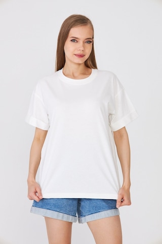 Hdm Kadın Ekru Basic Oversize %100 Pamuklu Rahat Kesim Günlük Tişört - H6041
