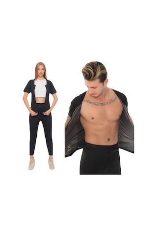 Zayıflama Incelme Terleten Termal Takım Fermuarlı Ve Tayt Terleme Kıyafeti Termal Sauna Kıyafeti Siyah