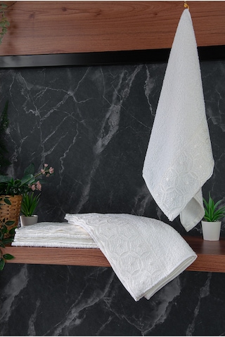 Dantelli Güpürlü Lüks %100 Pamuk Çeyizlik 6 Lı El Yüz Havlu Seti 40x70 - Beyaz - 4400 Beyaz