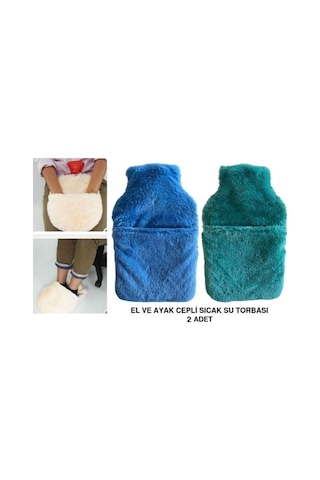 Sıcak Su Torbası 2 Adet,cepli Peluş Termofor 32,5x17,5cm 1500 Ml Çok Renkli