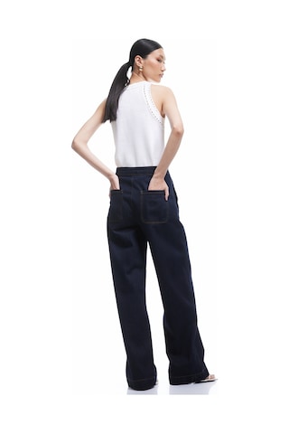 Koton Düğme Detaylı Standart Bel Geniş Paça Jean Pantolon - Wide Leg Jeans Koyu İndigo 5sal40241md