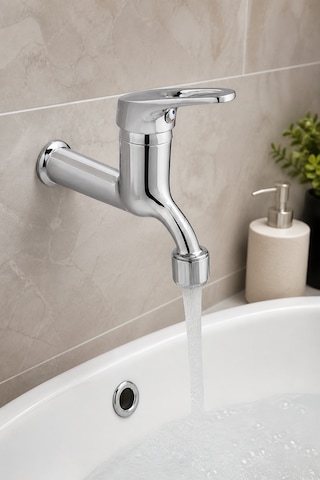 Lüks Duvar Tipi Musluk Tek Kollu Aç Kapa Lavabo Musluğu Modern Tasarım krom