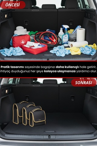 3'lü Cırtlı Keçe Kumaş Oto Bagaj Çantası Geniş Hacimli,dayanıklı,araç İçi Düzenleyici