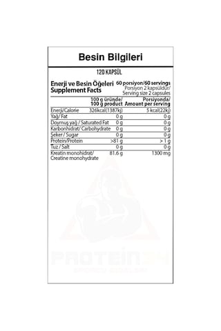 Hardline Nutrition Creapure 120 Kapsül Creatine 60 Servis Kreatin