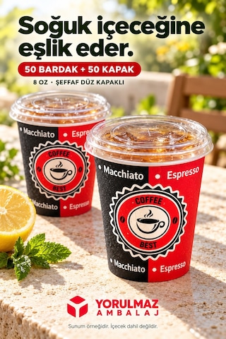 8 Oz Kapaklı Karton Bardak Soğuk İçecek Uyumlu Sızdırmaz Kağıt Bardak 50 Adet Renkli