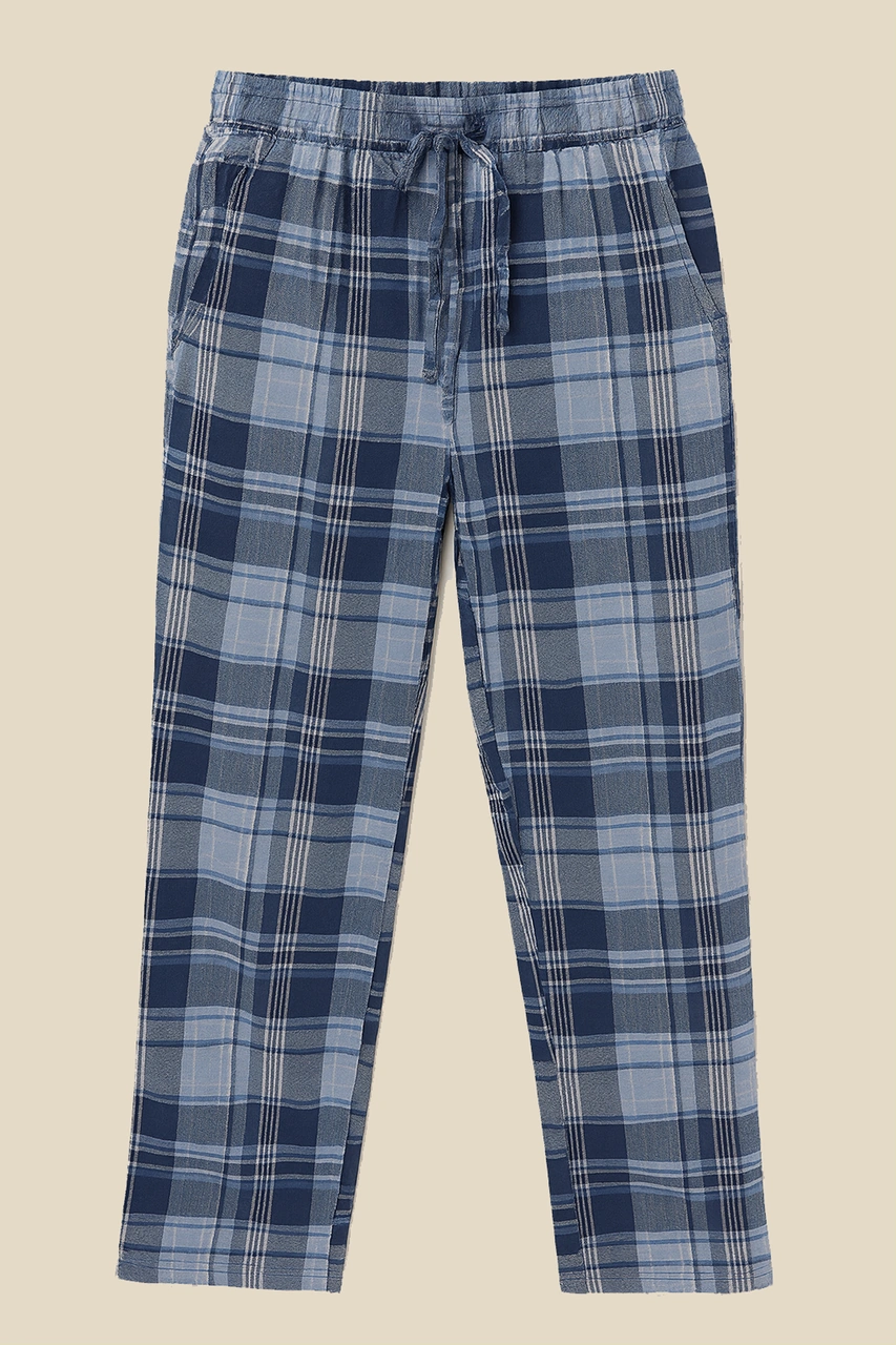 Erkek %100 Pamuk Cepli Ekose Pijama Altı Mavi Mavi Ekose