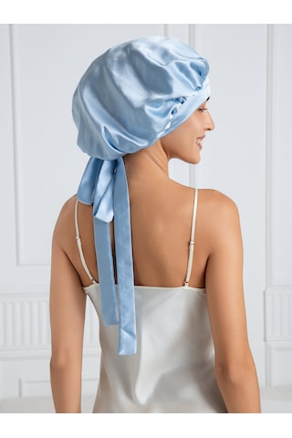 Silkwormlife %100 Saf Ipek, Uzun Bağcıklı Lüks Gece Bakim Bonesi Bebe Mavisi