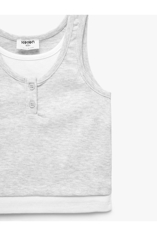Koton Düğme Detaylı Ribanalı Bisiklet Yaka Slim Fit Atlet Gri 6skg30106ak