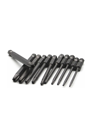 Aubyhe S2 Çelikten Yapılmış 11'li Uzun Torx Uç Takımı 75mm - T6-t40 Aralığı, Yüksek Sertlik, Kayma Engeli, Hexagonal Sap