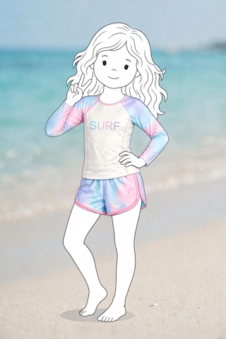 Zuzunga Surf Baskılı Renkli Kız Çocuk Uzun Kollu Spor Mayo Takımı Beyaz
