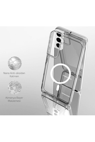 Galaxy S22 Plus Kılıf M-safe Şarj Özellikli Şeffaf Sert Pc Zore Embos Kapak Renksiz