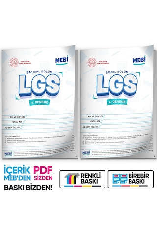 2026 LGS 8.sınıf Meb Online Türkiye Geneli 4. Deneme (Sayısal–SÖZEL) Büyük Boy Renkli Baskı Ücreti