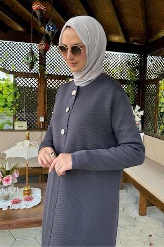 Sinem Çelik Örme Triko Hırka Antrasit Çok Renkli