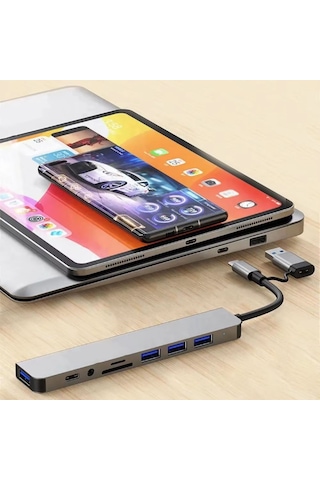 8 İn 1 Usb Çevirici Notebook Macbook Type-c Uyumlu Görüntü Aktarıcı Hub 5399