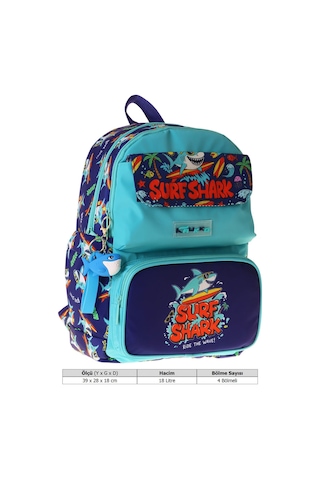 Kaukko Kids Erkek Çocuk Süpar Köpekbalığı Baskılı Okul Çantası - Yeşil - Lacivert - Surf - L5354 Çok Renkli