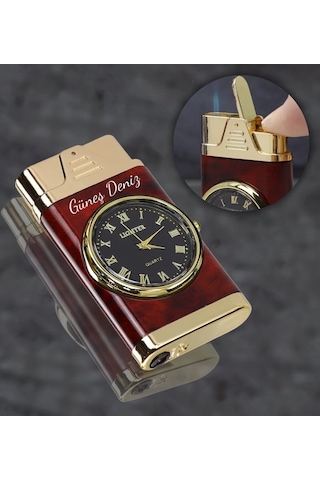 Kişiye Özel Saatli Kahverengi Renk Çakmak