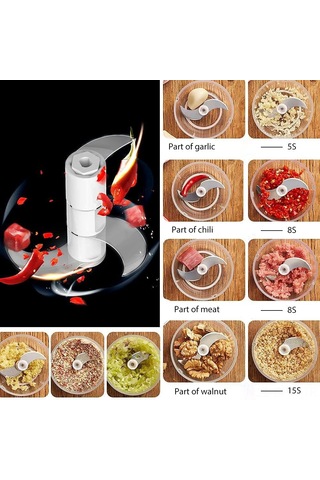 Maiyame Usb Şarjlı Mini Mutfak Robotu, 250ml, 3 Paslanmaz Çelik Bıçak, Sarımsak Dilimleyici, Et/ Sebze/ Meyve/ Bebek Yemeği, Kablosuz, Kolay Temizlenir Beyaz