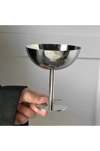 Qerhome Çelik Ayaklı Lokumluk, Sunumluk & Dondurmalık 300 Ml 1 Adet Gümüş