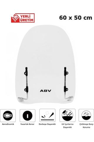 ABV Üniversal Şeffaf Siperlik 60 x 50 CM + Bağlantı Ekipmanı (Motosiklet Camı)