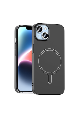Maks Technology iPhone Uyumlu 14 Kılıf M-safe Şarj Özellikli Kamera Korumalı Mkst Elio Sert Pc Kapak - Siyah