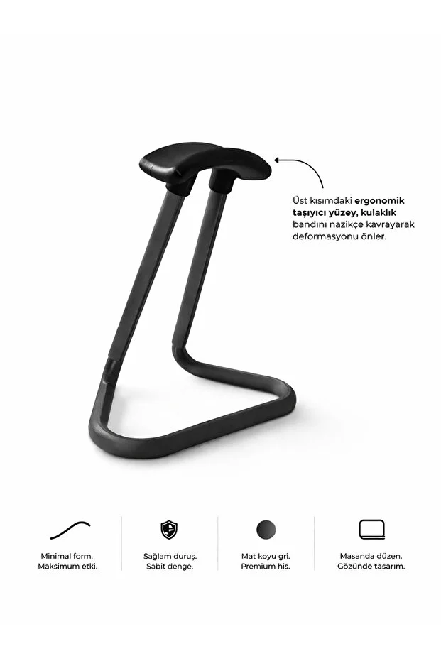 Mat Koyu Gri Kulaklık Standı Ergonomik Tasarım Minimal Masaüstü Düzenleyici