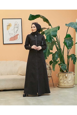 Neways 6463-denim Kapşonlu Ferace Siyah