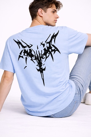 Nevermind Oversize Erkek Tişört Arkası Baskılı Streetwear Siyah Grafik Back Mavi