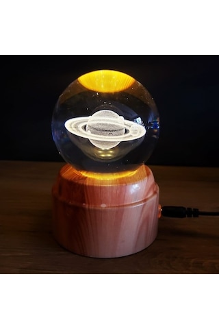 Dekoratif Satürn Gezegen Tasarımlı Dönen Cam Küre Çok Renkli