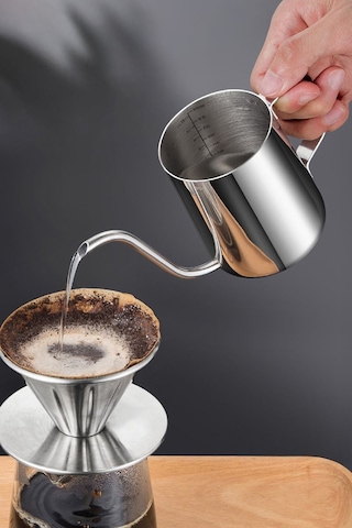 Çelik Ölçekli 350 Ml Ocak Üstü 7 Cup Fincan Espresso Sıcak Su İbriği Mt116 Gri