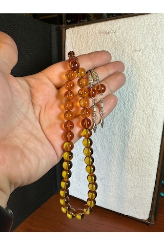 Sıkma Çubuk Kehribar Tesbih 10 Mm Küre Kesim T-243