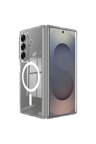 Ennar Samsung Galaxy Z Fold 7 Uyumlu Magsafe Sararmaz Şeffaf Sert Mika Silikon Kılıf Şeffaf