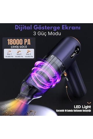 Şarjlı Araç Süpürgesi 3 Kademeli Süper Çekim Gücü 2in1 18.000pa