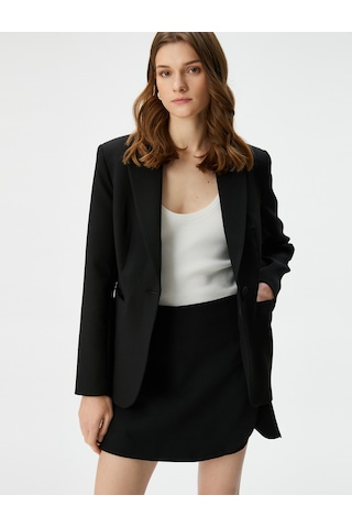 Koton Blazer Ceket Tek Düğmeli Kapaklı Cepli Siyah 4sak50010uw 4SAK50010UW999 Siyah