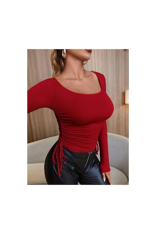 Butik İstanbul Kadın Kırmızı Kaşkorse Kumaş Bluz