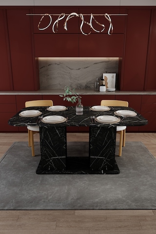 Modern Dolaplı 6 Kişilik Mutfak Yemek Masası %100 Mdf Mutfak Yemek Odası Masası Ym06 Royal Mermer