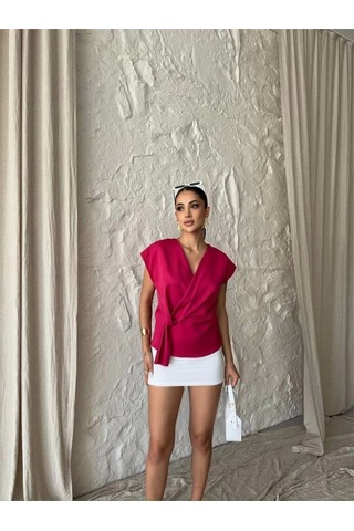 Defymoda Yandan Bağlama Detaylı Kolsuz Bluz - Fuşya FUŞYA