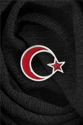 925 Ayar Gümüş Mineli Türk Bayrağı Rozet -8052 Gümüş