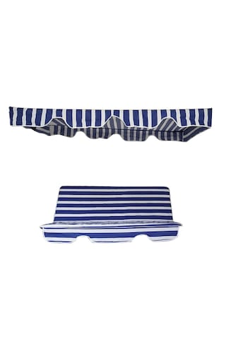 Salıncak Minder Seti Tenteli Mavi Beyaz 2 Kişilik Süngerli 130x45x3cm Mavi - Beyaz