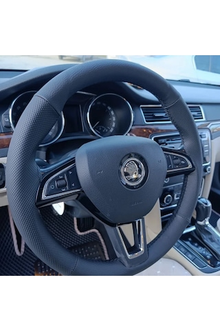 Dikişli Direksiyon Kılıfı Noktalı/ Siyah Deri Siyah Dikişli Skoda Süperb Octavia Kamiq Kodiaq İçin Renkli