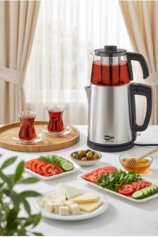 Teadem Glass Elektrikli Çay Makinesi Çaycı 2000w 1.7l Kettle 1.2l Cam Demlik Paslanmaz Çelik Inox