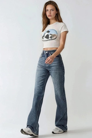Hiccup Yüksek Bel Straight Leg Denim Pantolon Orta Mavi Denim