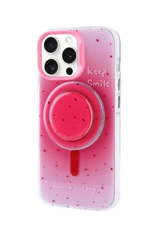 Apple Uyumlu iPhone 15 Pro Max Kılıf M-safe Şarj Özellikli Tak-çıkar Pop Soketli Zore Tiktok Kapak Pembe Koyu